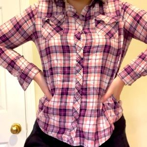Purple plaid button up